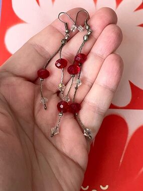 Vintage oxidized silvertone & crystal dangle earrings disco glam